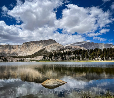 Mount Langley reflects off the water of South Fork Lakes in the John Muir Wilderness