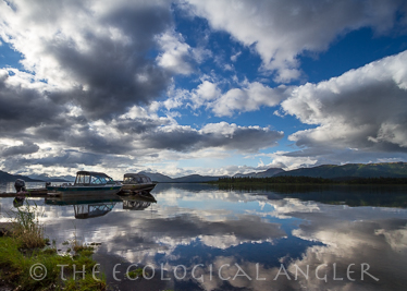 Lake Aleknagik in Alaska's Bristol Bay with fishing boats docked.