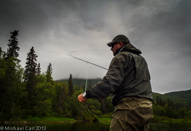 A fly angler fishing for rainbow trout on Alaska's Legendary Agulowak River
