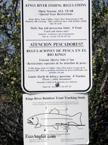The sign along the Kings River spell out the regs in English and Spanish