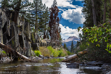 The Middle Fork of the San Joaquin flows flows south from its headwaters - Mammoth Mountain seen in the background