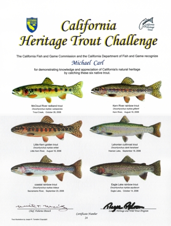 California Heritage Trout Challenge Certificate